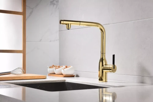 Смеситель с подключением к фильтру для воды с выдвижным изливом Paulmark Viper Золото G