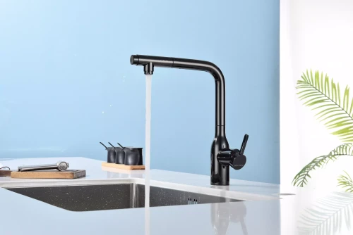 Смеситель с подключением к фильтру для воды с выдвижным изливом Paulmark Viper Глянцевый чёрный Gb