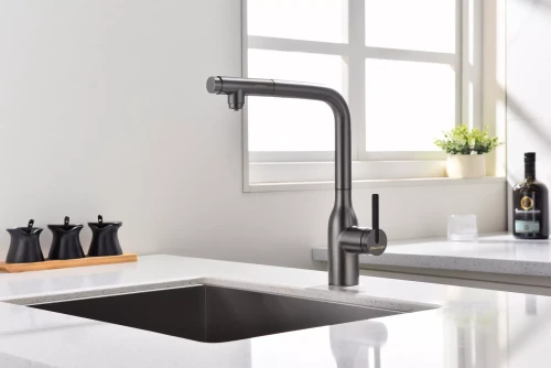 Смеситель с подключением к фильтру для воды с выдвижным изливом Paulmark Viper Вороненая сталь GM