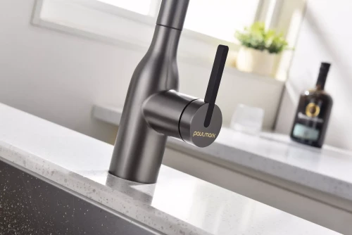 Смеситель с подключением к фильтру для воды с выдвижным изливом Paulmark Viper Вороненая сталь GM