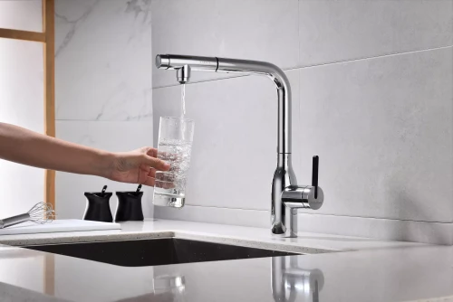 Смеситель с подключением к фильтру для воды с выдвижным изливом Paulmark Viper Хром CR