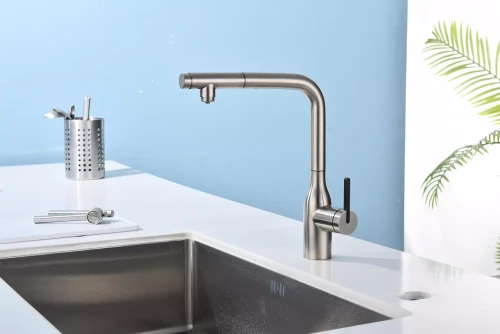 Смеситель с подключением к фильтру для воды с выдвижным изливом Paulmark Viper Брашированная сталь