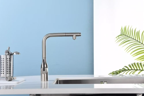 Смеситель с подключением к фильтру для воды с выдвижным изливом Paulmark Viper Брашированная сталь