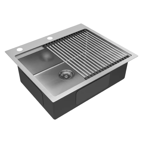 Кухонная мойка KRONER-PRO 59 из нержавеющей стали врезная Брашированная сталь