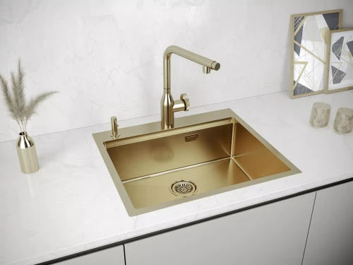Кухонная мойка KRONER-PRO 59 из нержавеющей стали врезная Брашированное золото BG