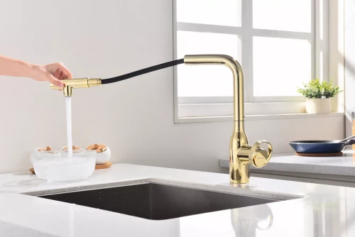 Смеситель с выдвижным изливом Paulmark Urban Золото G