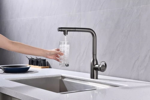 Смеситель с выдвижным изливом Paulmark Urban Вороненая сталь GM