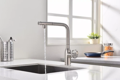 Смеситель с выдвижным изливом Paulmark Urban Брашированная сталь