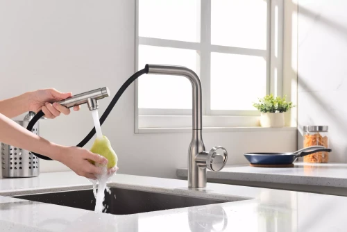 Смеситель с выдвижным изливом Paulmark Urban Брашированная сталь