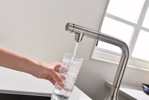 Смеситель с выдвижным изливом Paulmark Urban Брашированная сталь