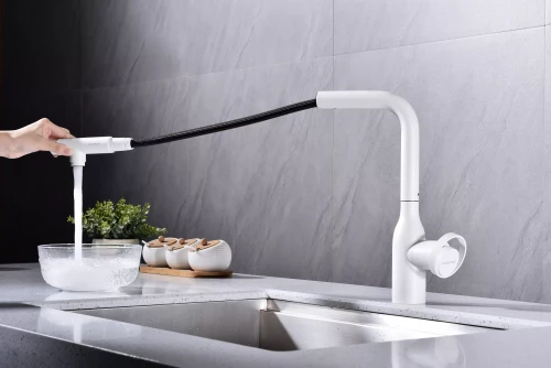 Смеситель с выдвижным изливом Paulmark Urban Белый матовый WH