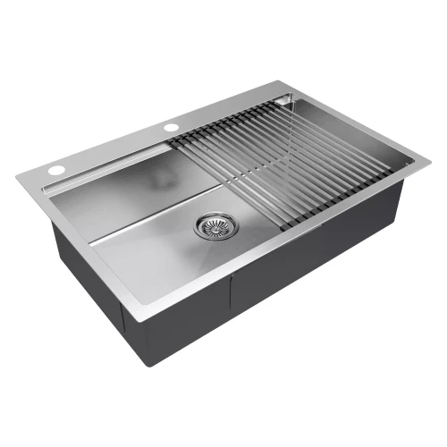 Кухонная мойка KRONER-PRO 75 из нержавеющей стали врезная Брашированная сталь