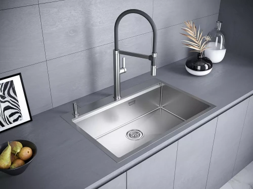 Кухонная мойка KRONER-PRO 75 из нержавеющей стали врезная Брашированная сталь