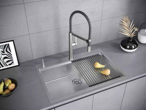 Кухонная мойка KRONER-PRO 75 из нержавеющей стали врезная Брашированная сталь