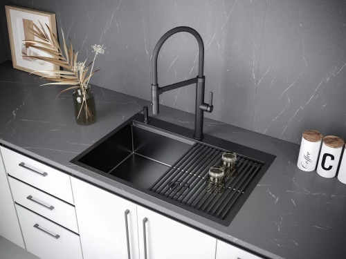 Кухонная мойка KRONER-PRO 75 из нержавеющей стали врезная Вороненая сталь GM