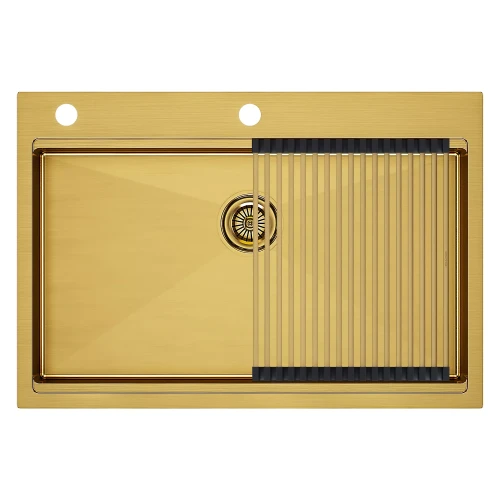 Кухонная мойка KRONER-PRO 75 из нержавеющей стали врезная Брашированное золото BG