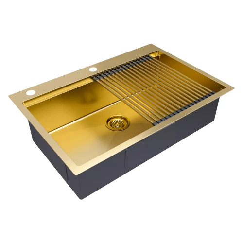 Кухонная мойка KRONER-PRO 75 из нержавеющей стали врезная Брашированное золото BG