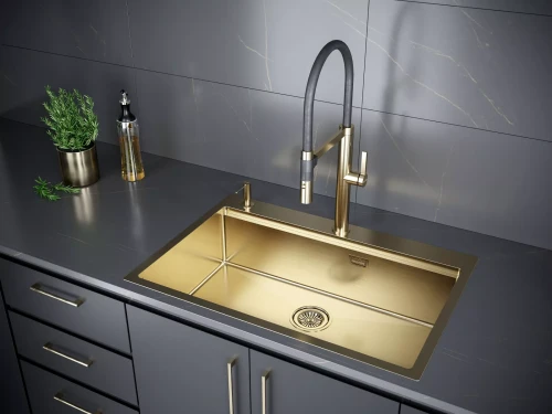 Кухонная мойка KRONER-PRO 75 из нержавеющей стали врезная Брашированное золото BG