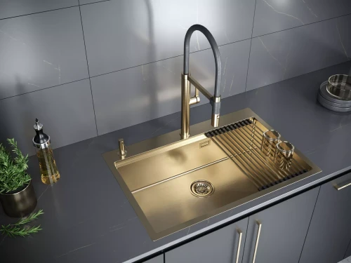 Кухонная мойка KRONER-PRO 75 из нержавеющей стали врезная Брашированное золото BG