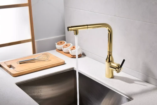 Смеситель с подключением к фильтру для воды с выдвижным изливом Paulmark Viper Золото G