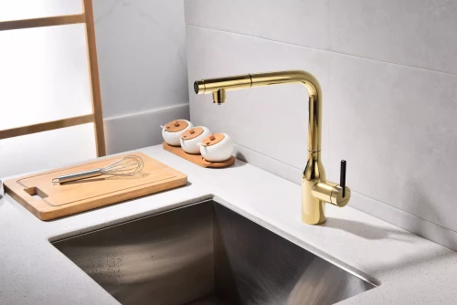 Смеситель с подключением к фильтру для воды с выдвижным изливом Paulmark Viper Золото G