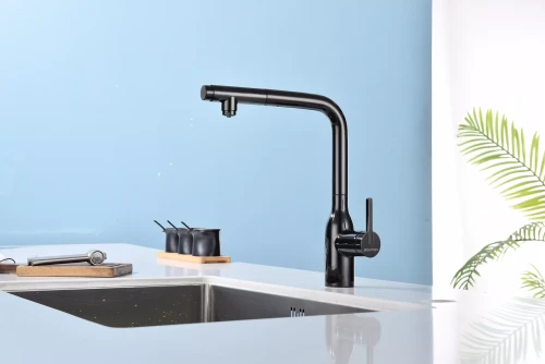 Смеситель с подключением к фильтру для воды с выдвижным изливом Paulmark Viper Глянцевый чёрный Gb