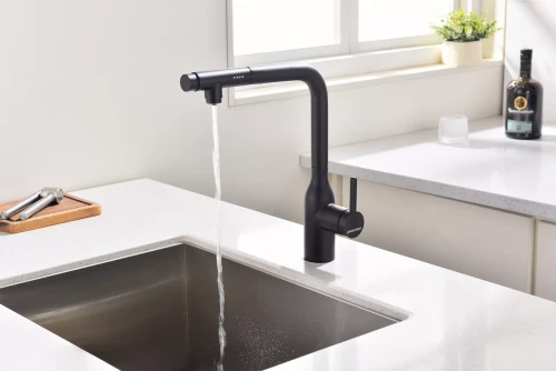 Смеситель с подключением к фильтру для воды с выдвижным изливом Paulmark Viper Антрацит