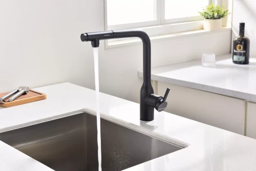 Смеситель с подключением к фильтру для воды с выдвижным изливом Paulmark Viper Антрацит