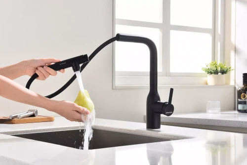 Смеситель с подключением к фильтру для воды с выдвижным изливом Paulmark Viper Антрацит