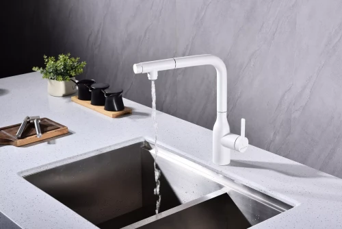 Смеситель с подключением к фильтру для воды с выдвижным изливом Paulmark Viper Белый матовый WH