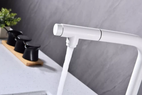 Смеситель с подключением к фильтру для воды с выдвижным изливом Paulmark Viper Белый матовый WH