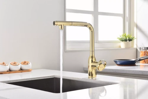 Смеситель с выдвижным изливом Paulmark Urban Золото G