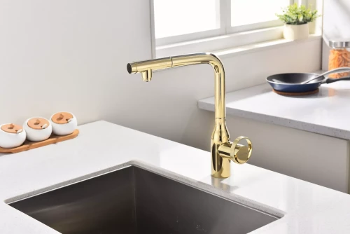 Смеситель с выдвижным изливом Paulmark Urban Золото G