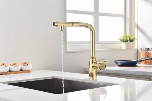 Смеситель с выдвижным изливом Paulmark Urban Золото G