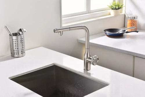 Смеситель с выдвижным изливом Paulmark Urban Брашированная сталь