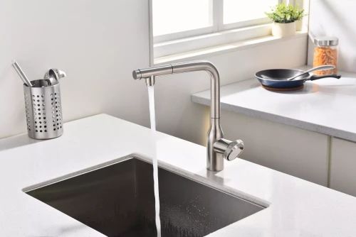 Смеситель с выдвижным изливом Paulmark Urban Брашированная сталь