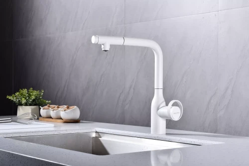 Смеситель с выдвижным изливом Paulmark Urban Белый матовый WH