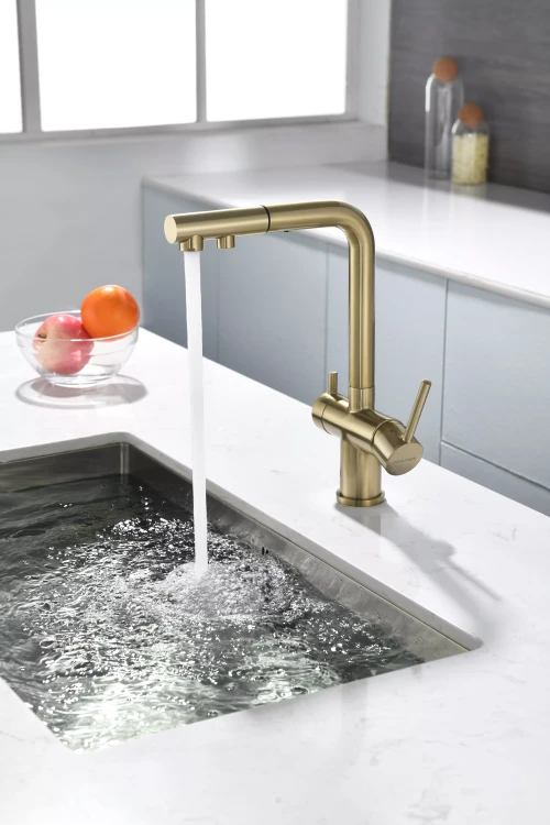 Смеситель SERPENTINE с подключением к фильтру для воды светлое золото