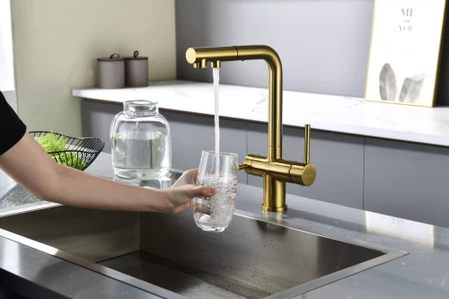 Смеситель SERPENTINE с подключением к фильтру для воды Брашированное золото BG