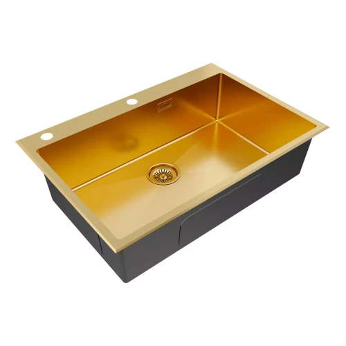 Кухонная мойка KRONER-EDGE 75 врезная из нержавеющей стали Брашированное золото BG
