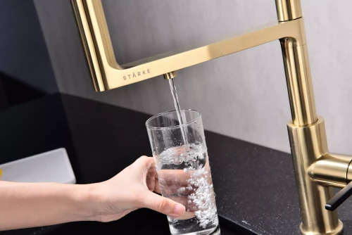 Смеситель Paulmark Tornado с подключением к фильтру для воды светлое золото