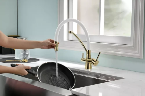 Смеситель Paulmark Siegen однорычажный с гибким шлангом Белый / золото