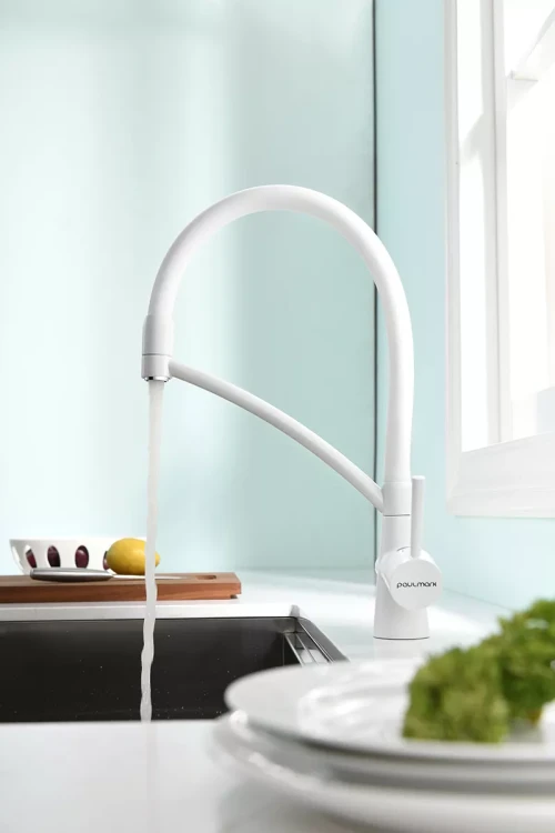 Смеситель Paulmark Siegen однорычажный с гибким шлангом Белый матовый WH