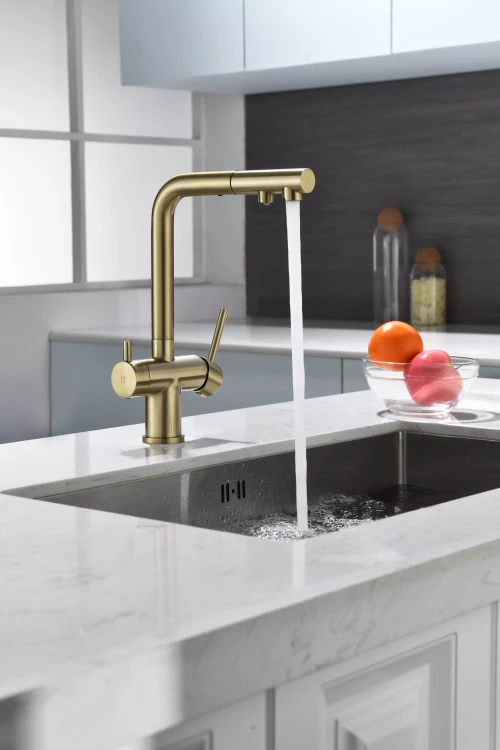 Смеситель SERPENTINE с подключением к фильтру для воды светлое золото