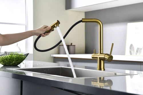 Смеситель SERPENTINE с подключением к фильтру для воды Брашированное золото BG