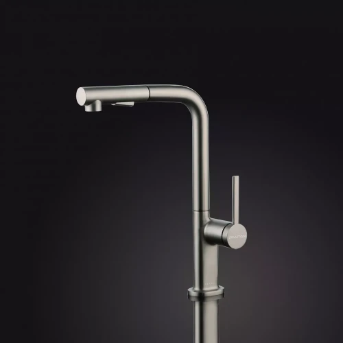 Смеситель Paulmark Neo латунный с поворотным изливом Брашированная сталь