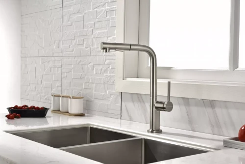 Смеситель Paulmark Neo латунный с поворотным изливом Брашированная сталь