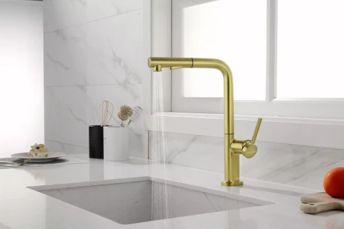 Смеситель Paulmark Neo латунный с поворотным изливом Брашированное золото BG