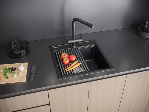 Кухонная мойка STEPIA 50 врезная из искусственного гранита черный