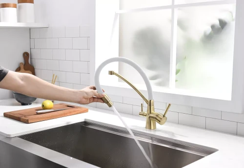 Смеситель Paulmark Siegen однорычажный с гибким шлангом Бронза / белый